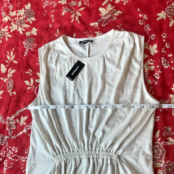 *NWT* Cinched-Front Light Oatmeal Heather Cotton Tank Top by Express - Size XS - Picture 14 of 16